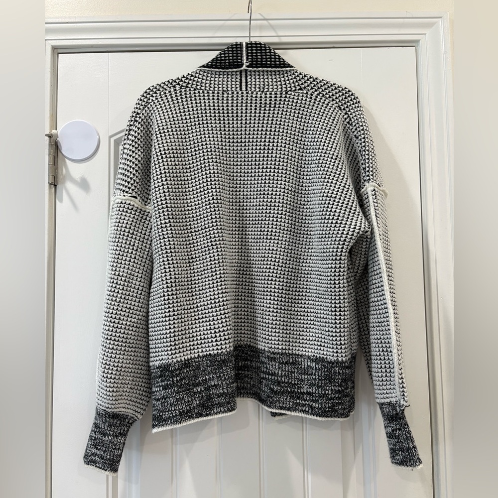 Black and White Women's Waffle Knit Cardigan - Picture 6 of 6